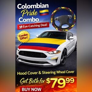 🇨🇴 Colombian Car Style Combo – Hood Cover + Steering Wheel Cover